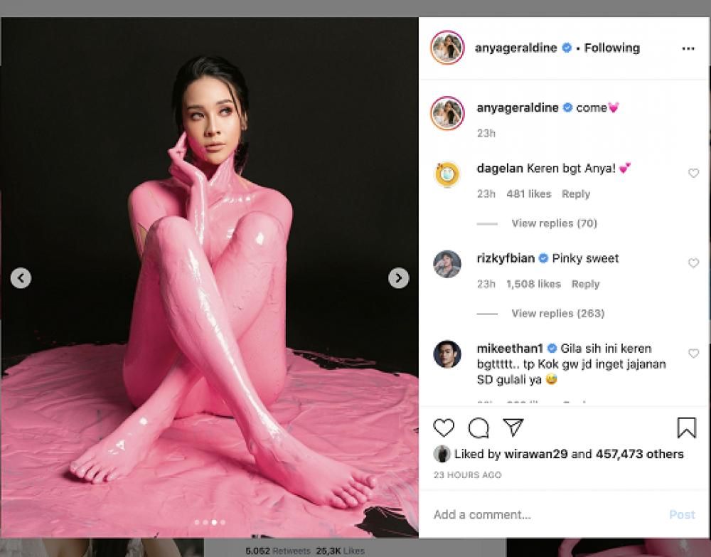 Posting foto Anya terbaru di instagram, yang membuat pria menjadikan fantasi berbeda tersendiri.
Foto: SP/Instagram @anyageraldine

