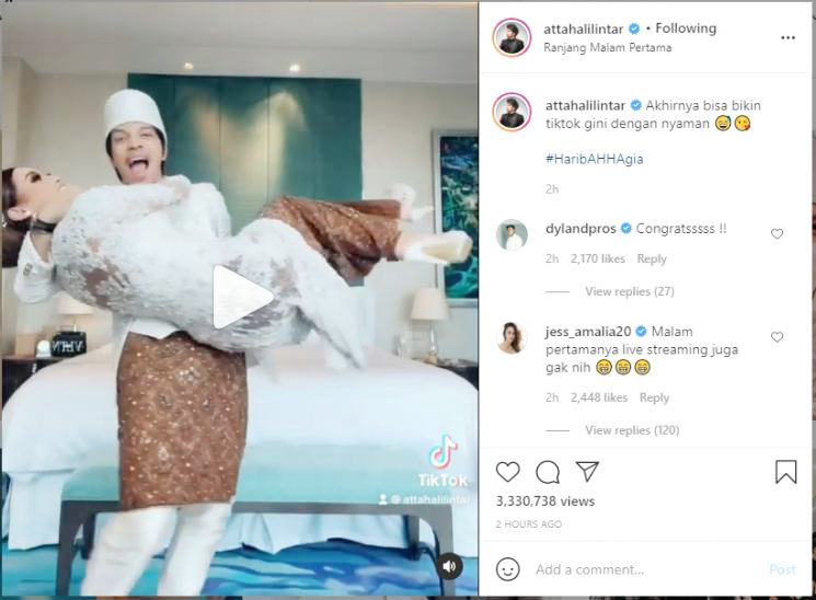 Tangkapan layar unggahan pasangan Atta-Aurel di media sosial.