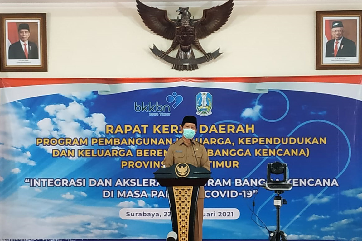 Pra Rapat Kerja Daerah Program Pembangunan Keluarga, Kependudukan dan Keluarga Berencana (Bangga Kencana) Provinsi Jawa Timur Tahun 2021 di Ruang Lestari, Kantor Perwakilan BKKBN Provinsi Jawa Timur, Senin (22/02/2021). SP/PATRIK CAHYO