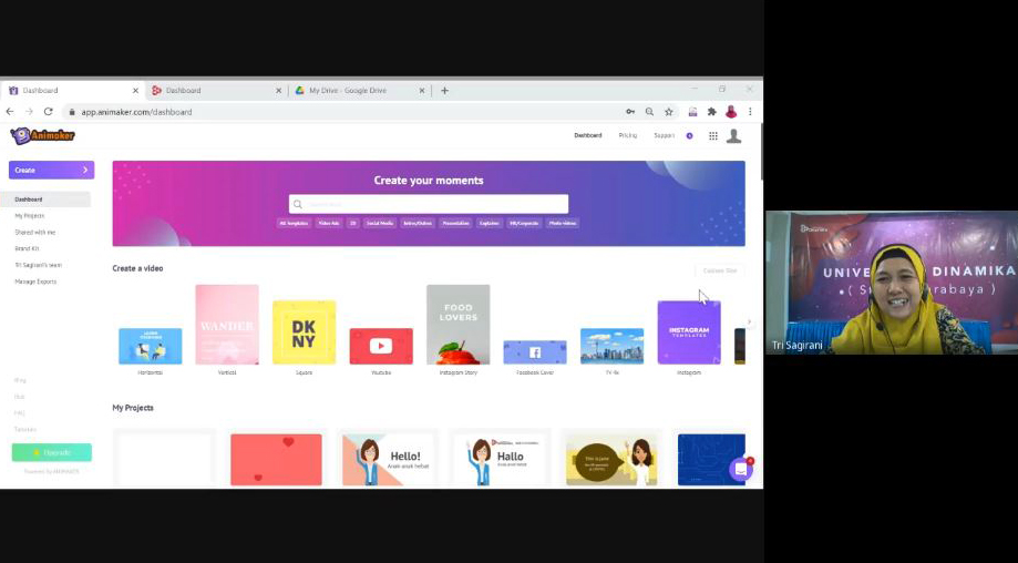 Pelatihan Animaker berlangsung melalui Google Meet .SP/PATRIK CAHYO