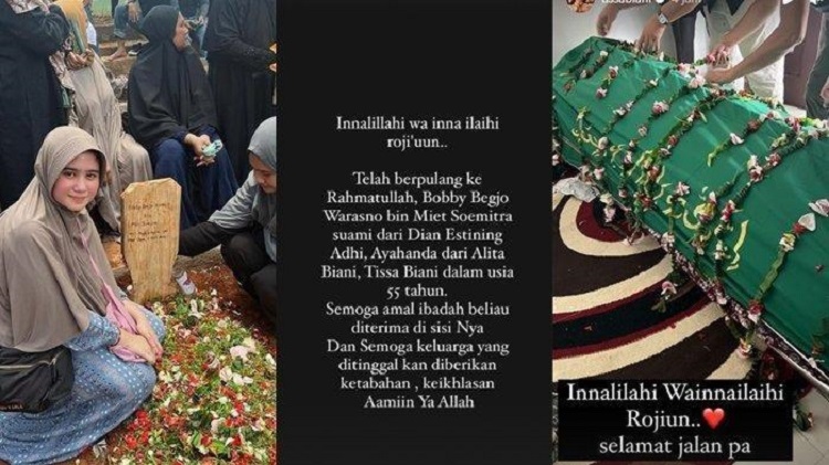 Tissa Biani saat di pemakaman sang ayah dan mengunggah postingan perpisahan dengan ayah tercinta. SP/ SBY