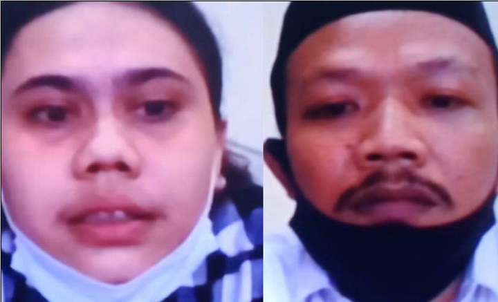 Terdakwa Ayik Tirana (kiri) , dan saksi Muhammad Sobaki (kanan) ( berkas terpisah), menjalani sidang di ruang Candra PN.Surabaya, secara online, Senin (07/06/2021). SP/Budi Mulyono