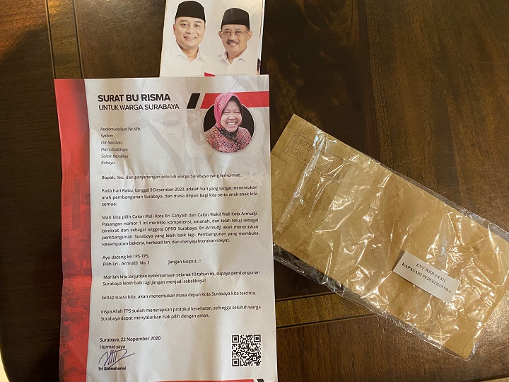 Direct Mail dari Tri Rismaharini untuk warga Surabaya agar memilih pasangan Eri Cahyadi-Armudji (Erji)
