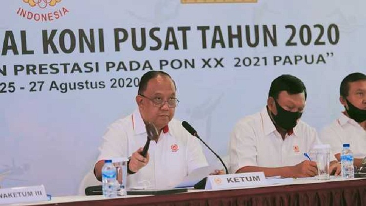 Ketua Umum Komite Olahraga Nasional Indonesia (KONI) Pusat, Marciano Norman memimpin Rapat Kerja Nasional (Rakernas) KONI. SP/ KONI