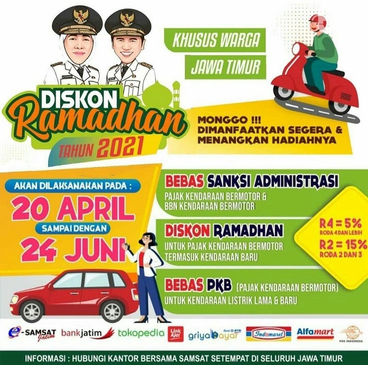 Pengumuman diskon pajak kendaraan bermotor.