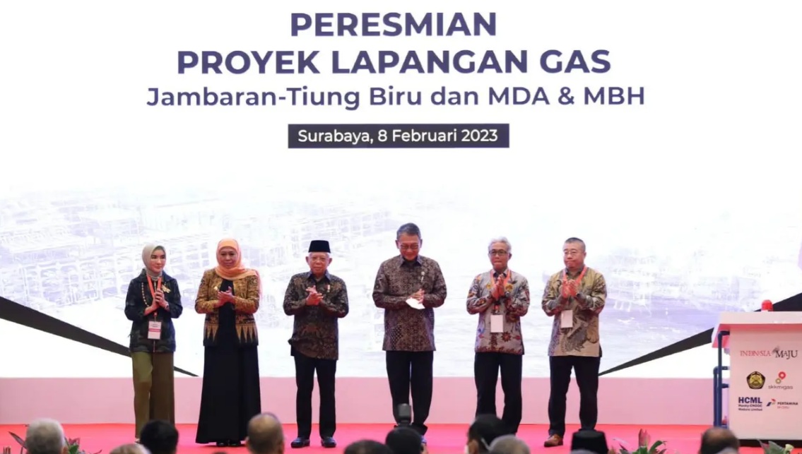 Wakil Presiden (Wapres) Ma’ruf Amin meresmikan Proyek Strategis Nasional (PSN) Jambaran-Tiung Biru (JTB) serta Lapangan Gas MDA dan MBH di Surabaya, Jawa Timur, Rabu (8/2/2023).SP/PERTAMINA