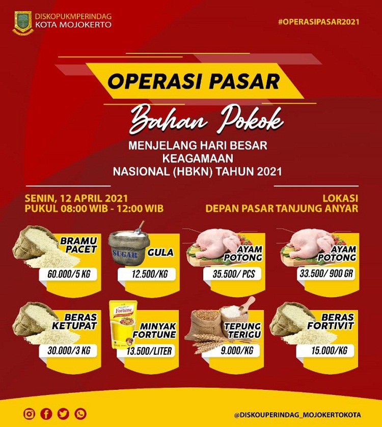 Diskouperindag Kota Mojokerto siap gelar Operasi Pasar Bahan Pokok menjelang hari besar keagamaan nasional tahun 2021. SP/Dwy Agus Susanti