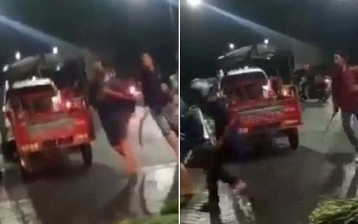 Suasana tawuran di area Pasar Keputran Surabaya yang terekam dalam video viral di beberapa medsos, Jumat kemarin. SP/Tangkap layar