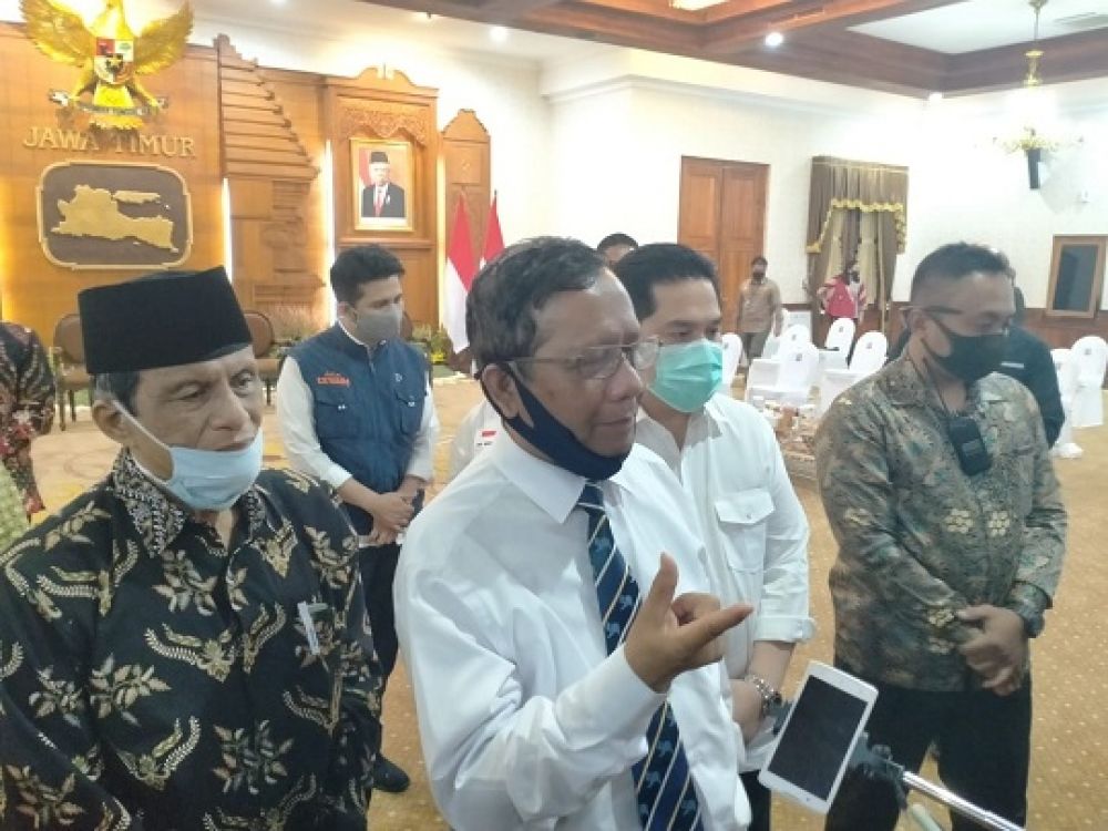 Menkopolhukam, Mahfud MD saat kunjungan kerjanya ke Gedung Grahadi Surabaya pada hari Minggu (5/7/2020).SP/ADT