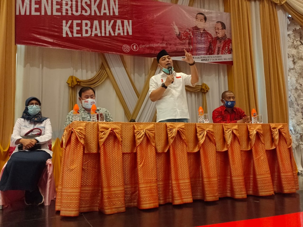 Eri Cahyadi seusai bertemu dengan Musyawarah Kerja Kepala Sekolah (MKKS) Swasta Kota Surabaya, Kamis (22/10/2020).SP/Byta Indrawati.