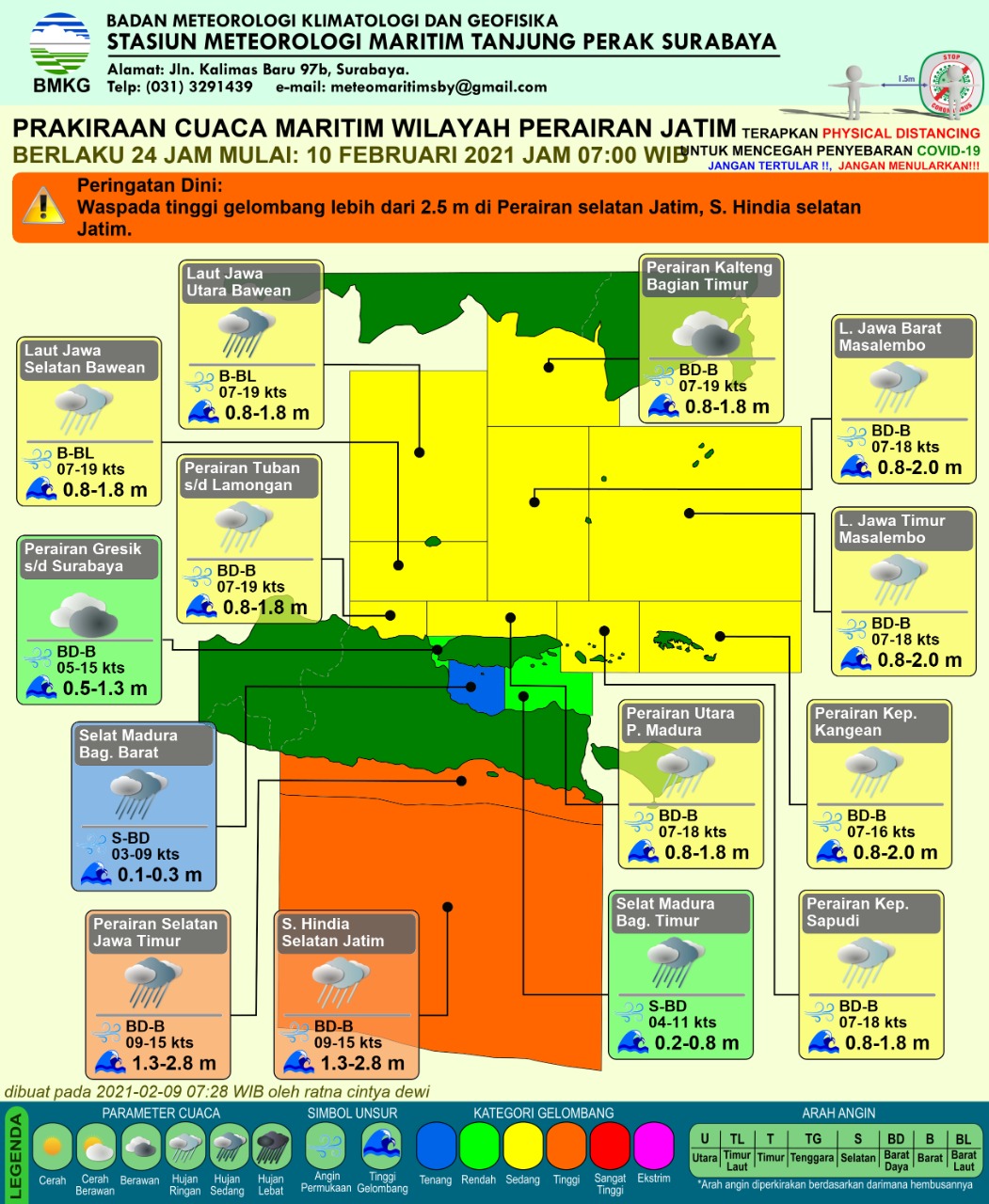 Perkiraan cuaca perairan laut Jatim. SP/BMKG Tanjung Perak