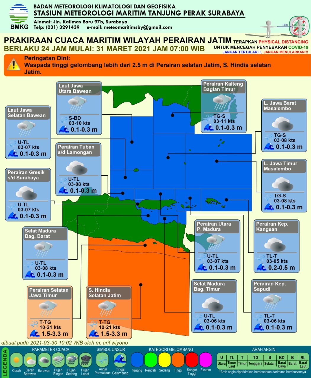 Prediksi cuaca dari BMKG Tanjung Perak, Selasa (30/03/2021). SP/ BMKG Tanjung Perak