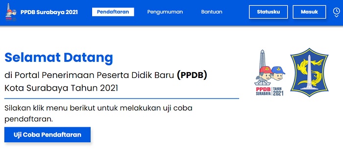 Seluruh calon peserta didik baru (CPDB) di Surabaya bisa mengikuti uji coba pendaftaran PPDB mulai 3 - 9 Juni 2021.SP/ PPDB.SURABAYA