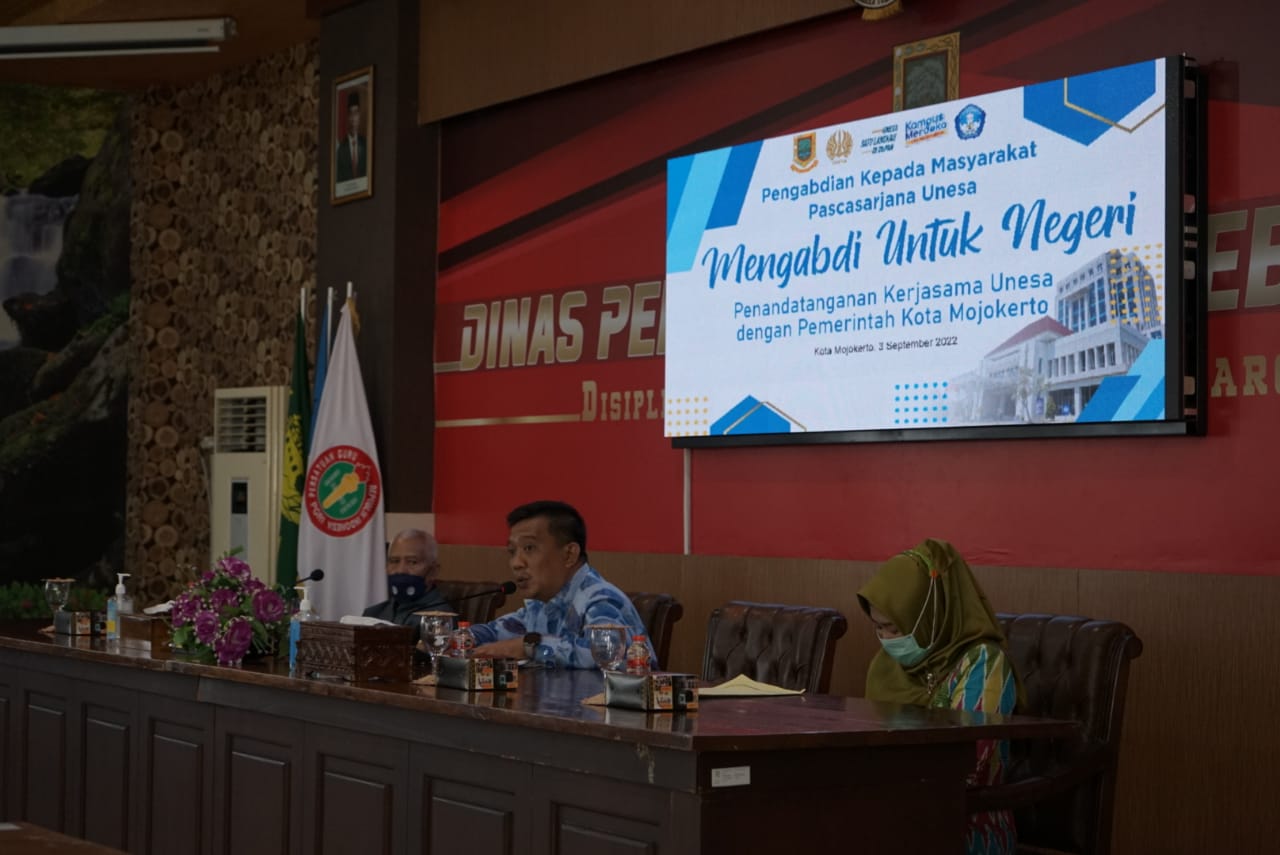 Kepala Dinas Pendidikan dan Kebudayaan Kota Mojokerto, Amin Wachid saat memberikan sambutan.