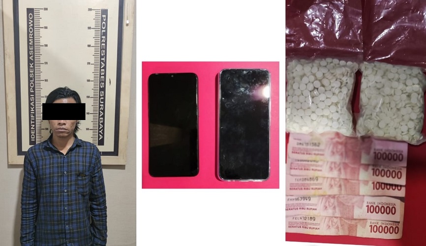 Tersangka dan barang bukti yang berhasil diamankan Polsek Asemrowo.