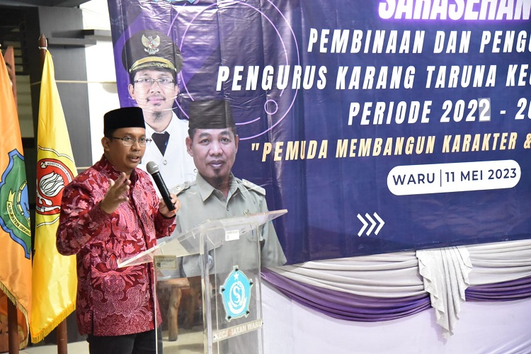 Bupati Sidoarjo H. Ahmad Muhdlor S.IP saat menghadiri sarasehan sekaligus pengukuhan pengurus Karang Taruna Kecamatan Waru masa bakti 2023-2028 di Kantor Kecamatan Waru. SP/ Hikmah