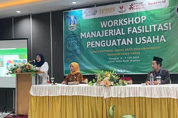 Acara workshop Managerial Fasilitasi Penguatan Usaha di Madiun, Kamis (6/7/2023). Foto: Diskop UKM Jatim.