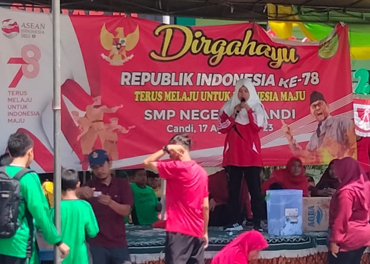 Kemeriahan kegiatan Peringatan Hari Ulang Tahun (HUT) ke-78 di SMP Negeri 2 Candi Sidoarjo, Rabu (23/08/2023). SP/ Hikmah