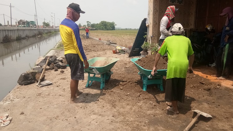 Pelaksanaan  pembangunan TPT di blok sawah kulon omah, Dusun Duran, Desa Karangpuri, Wonoayu. SP/ JUM