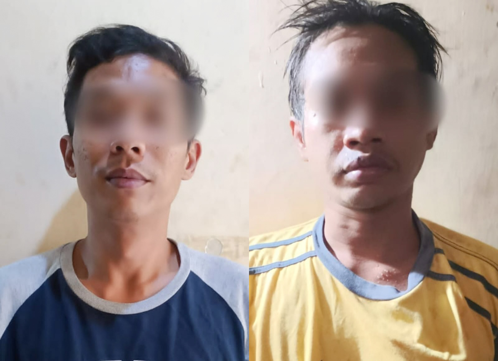 Dua tersangka pengedar sabu yang berhasil ditangkap anggota Unit Reskrim Polsek Pabean Cantikan Surabaya. SP/Ariandi.