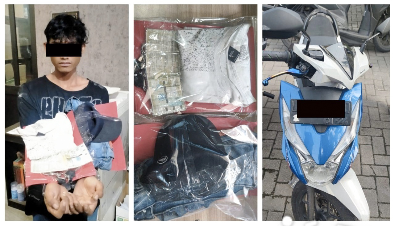 Kolase foto tersangka curanmor dan barang bukti yang berhasil diamankan anggota Unit Reskrim Polsek Asemrowo. Sp/Ariandi.
