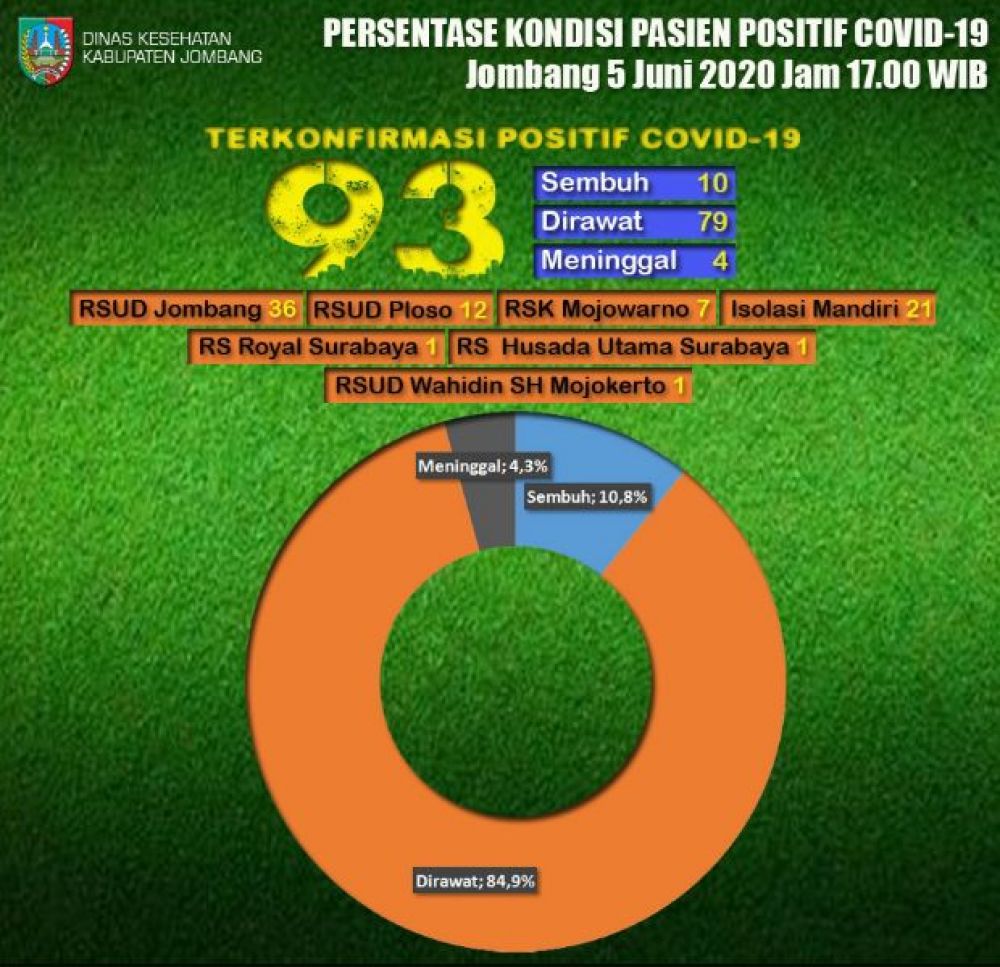 Prosentase kondisi pasien Covid-19 Kab. Jombang. (SP/Pemkab Jbg)