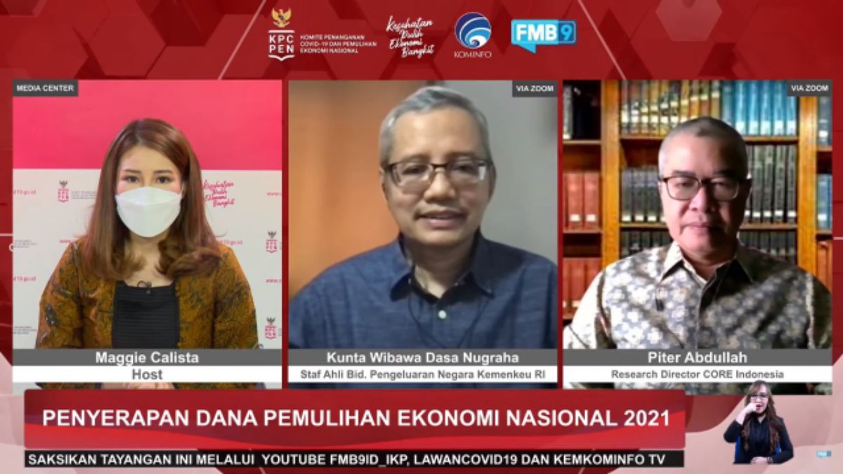 Penyerapan dana pemulihan ekonomi nasional 2021 ditayangkan secara virtual. SP/ JK