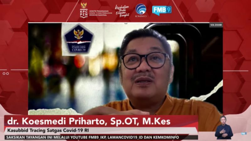 dr Koesmedi Priharto SpOT MKes - Kasubbid Tracing
Satgas Covid-19 saat menjadi pembicara pada Dialog Produktif KPCPEN dengan tema Upaya
Mengurangi Risiko Kematian Akibat Varian Baru.