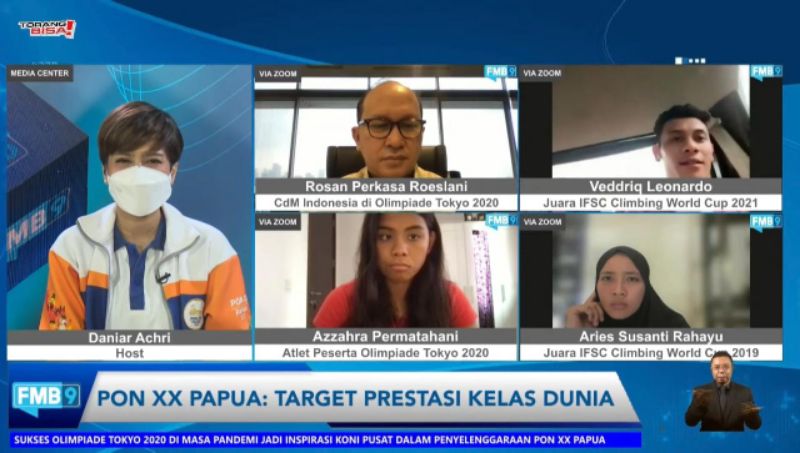 acara Webinar Forum Merdeka Barat 9 (FMB9) 
dengan tema PON XX Papua: Target Prestasi Kelas Dunia, pada Senin (23/8/2021).