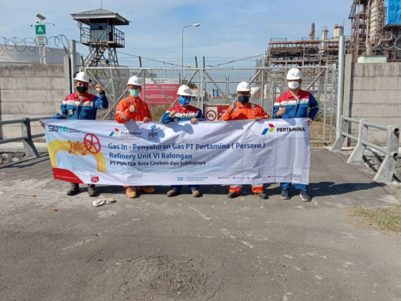 Pembukaan penyaluran gas pada Metering Station Gas di RU VI Balongan pada Jumat (27/08/2021). 