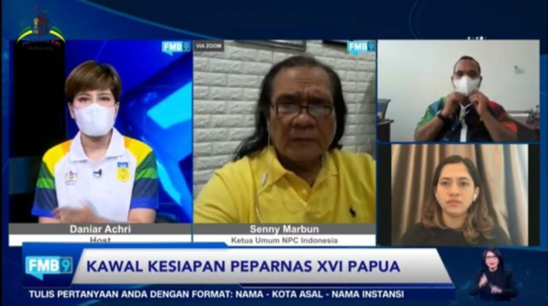 Dialog virtual Forum Merdeka Barat 9 (FMB9) bertajuk “Kawal Kesiapan Peparnas XVI Papua”, Senin (18/10/2021).