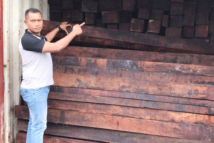 Kontainer yang berisi kayu Merbau ilegal tanpa dokumen kepabeanan yang akan dikirim ke Surabaya, digagalkan Dinas Kehuatan Provinsi Papua. SP/Pap
