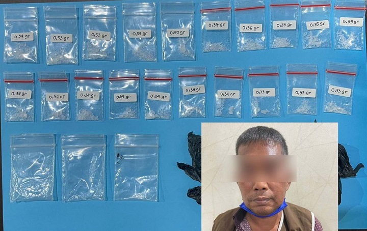 Kolase pelaku dan barang bukti sabu yang diamankan polisi.