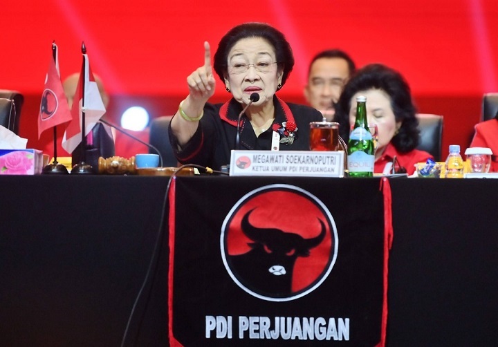 Megawati Soekarnoputri, Ketua Umum PDIP saat menutup Rakernas IV PDIP di JIExpo Kemayoran, Jakarta, Minggu (1/10/2023).