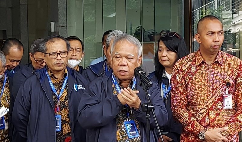 Menteri PUPR Basuki Hadimuljono usai mendatangi kantor KPK, bersama beberapa pejabat di Kementerian PUPR, Kamis (25/5/2023).