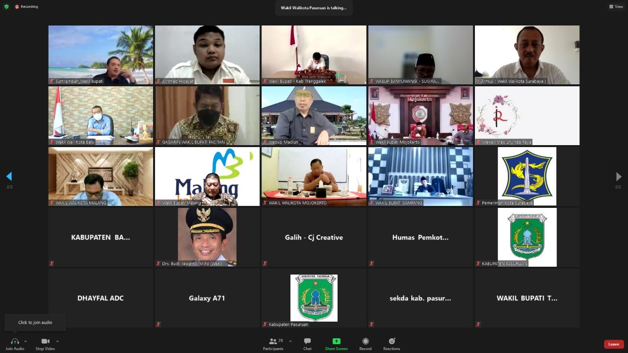 Forum Komunikasi Wakil Kepala Daerah Se - Jawa Timur yang digelar secara daring pada Sabtu (31/7/2021).SP/PEMKOT SURABAYA