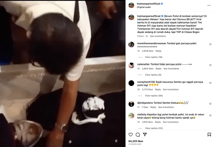 Unggahan video yang diduga jenazah Bripda IDF oleh pengacara kondang Hotman Paris di akun instagram yang telah terverifikasi, Rabu (26/7/2023).