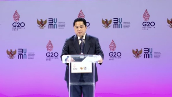 Menteri BUMN Erick Thohir saat pembukaan SOE International Conference di Bali, Senin (17/10/2022).