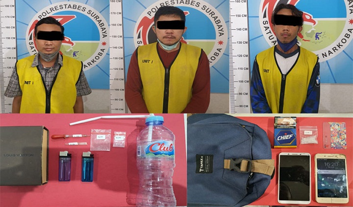 Kolase para pelaku berikut barang bukti yang diamankan polisi. SP/Min