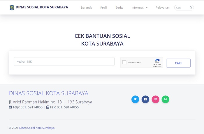 Masyarakat bisa melakukan pengecekan secara mendiri melalui laman website: https://dinassosial.surabaya.go.id/cek-bansos. SP/WEB DINSOS