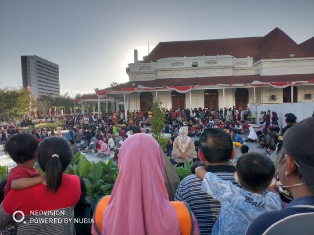 Suasana kegiatan tampilan kesenian di alun-alun Surabaya. Rabu (19/8).SP/SP