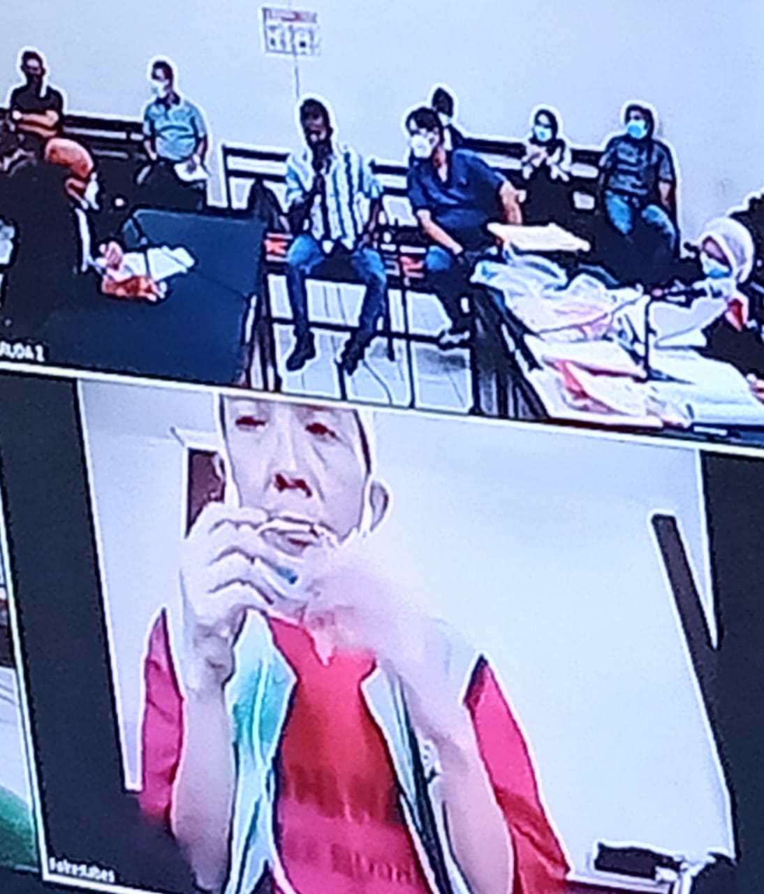 Terdakwa Hermawan, menjalani sidang di ruang Garuda 2 PN. Surabaya, secara online, Selasa (26/01/2021).SP/BUDI