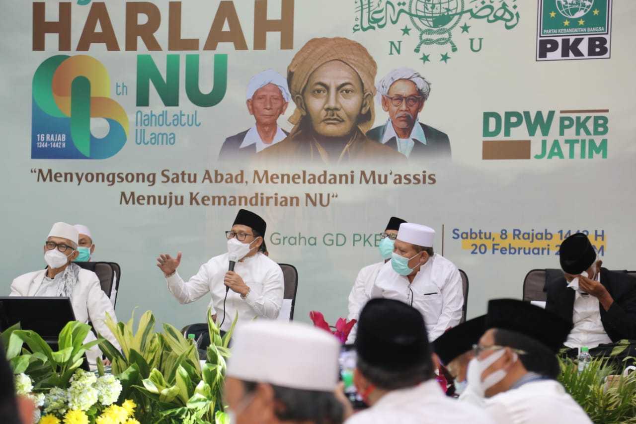 Ketua Umum PKB Muhaimin Iskandar Istighosah Harlah NU di kantor DPW PKB Jatim, Sabtu (20/2/2021). SP/RKO