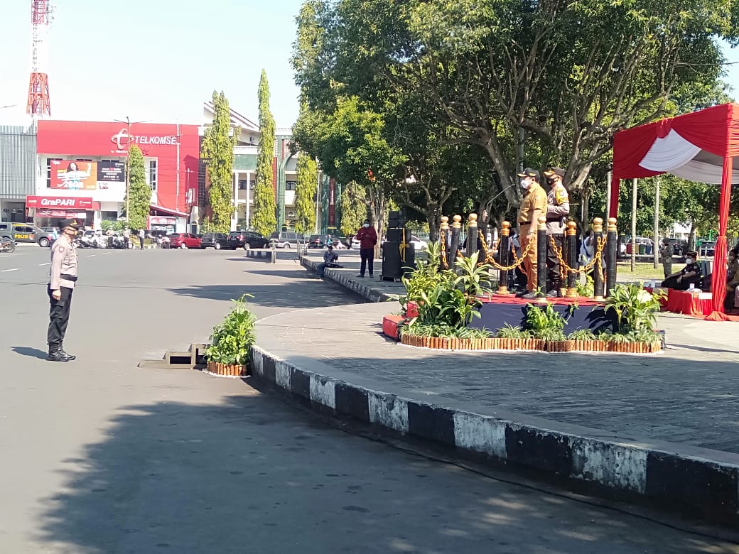 Apel kesiapan pelaksanaan pengamanan larangan mudik hari raya Idul Fitri 1442 Hijriyah tahun 2021, Senin pagi (26/4/2021). SP/DIK