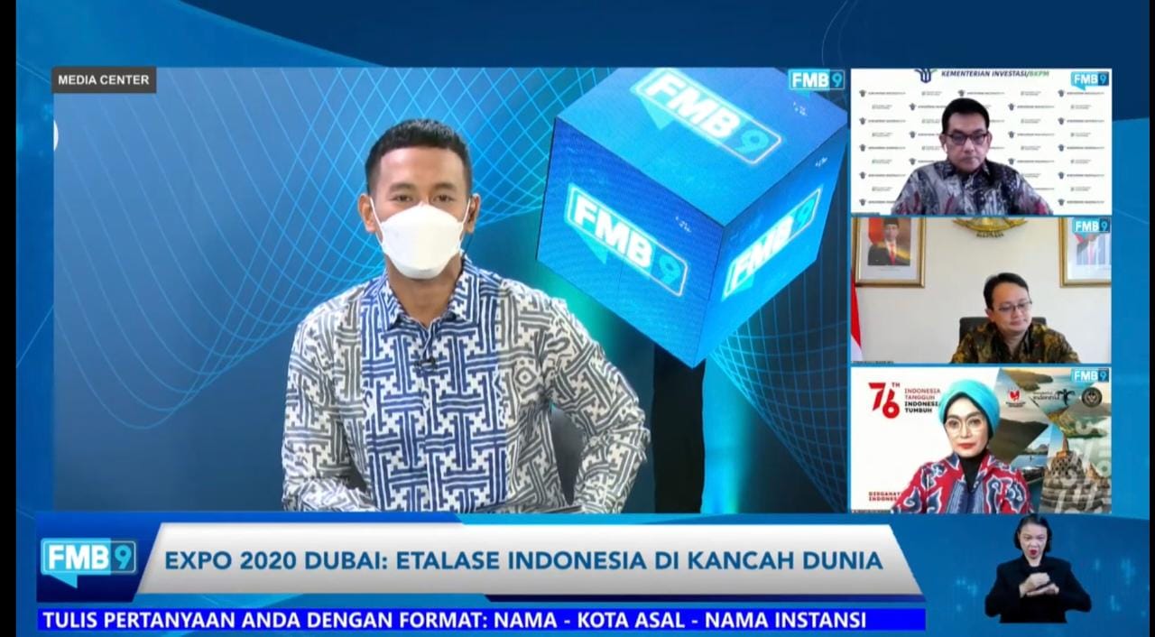 Diskusi media Forum Merdeka Barat 9 (FMB9) yang bertajuk "Expo 2020 Dubai: Etalase Indonesia di Kancah Dunia" pada Kamis (7/10/2021) secara virtual.