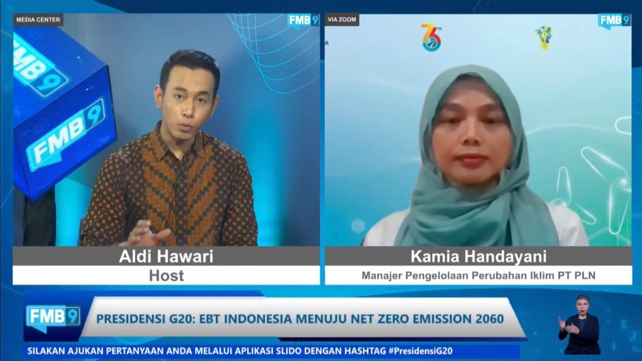 Diskusi virtual Forum Merdeka Barat 9 (FMB9) bertajuk Presidensi G20: EBT Indonesia Menuju Net Zero Emission 2060, Senin (22/11/2021).