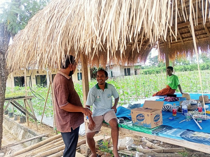 Foto : Koordinator Penyuluh Pertanian Kec. Ambunten Kab. Sumenep, Muhammad Hafidi saat berada di areal lahan pertanian milik BPP.  Kec. Ambunten. ( SP/ Ainur Rahman)