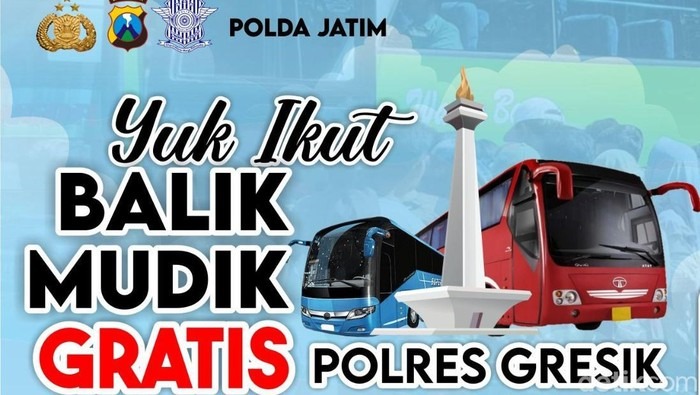 Program bus balik mudik gratis Polres Gresik.