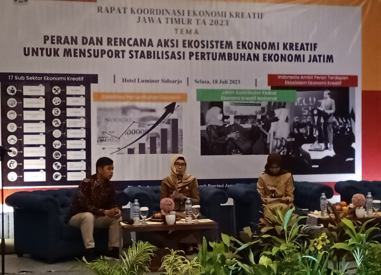Rakor ekonomi kreatif Jawa Timur TA 2023 di Sidoarjo, Selasa (18/7/2023). Foto: Diskominfo Jatim.