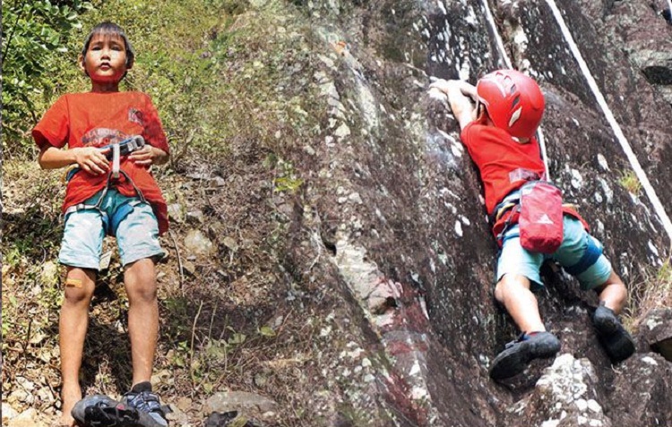 Zidan dan Azriel ketika memanjat salah satu tebing Gunung Sepikul. SP/ TRG